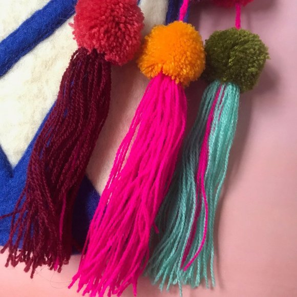 PomPom Tassel Pom Pom Triple Three Strand Double Layer Bag Charm - Picture 2 of 4